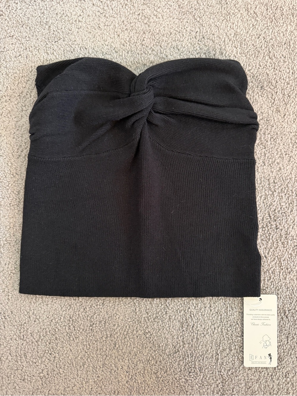 Strapless Black Twist-Front Knit Top